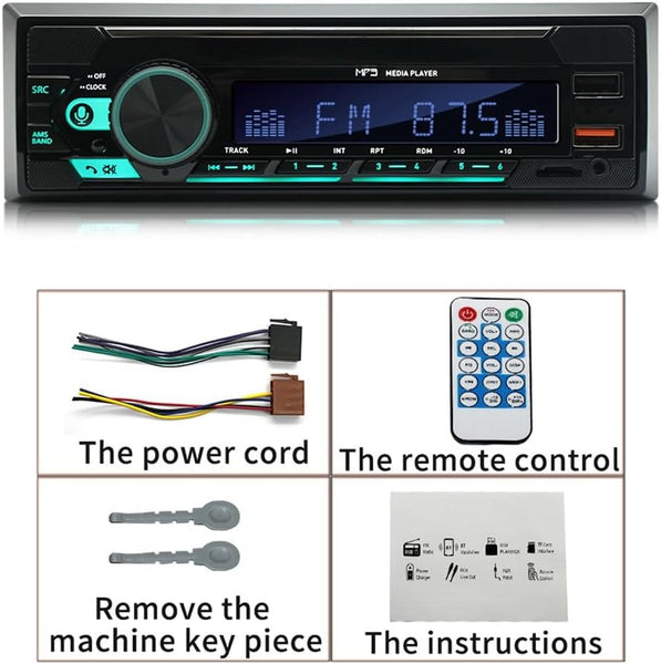Haptufer 1Set Car Bluetooth MP3 Player Multifunction Plug-in U Disk Car Radio with Multi-Color Function for Car