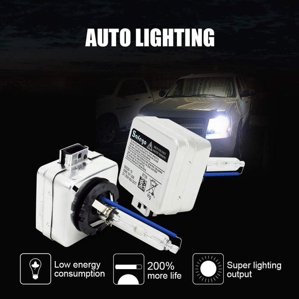 Safego D1S Xenon Bulb 35W 8000K HID Headlight Super Bright Discharge Lamp Replace HID Kit 12V Car Bulbs Ice Blue LED Exterior Headlamp Bulbs, Pack of 2