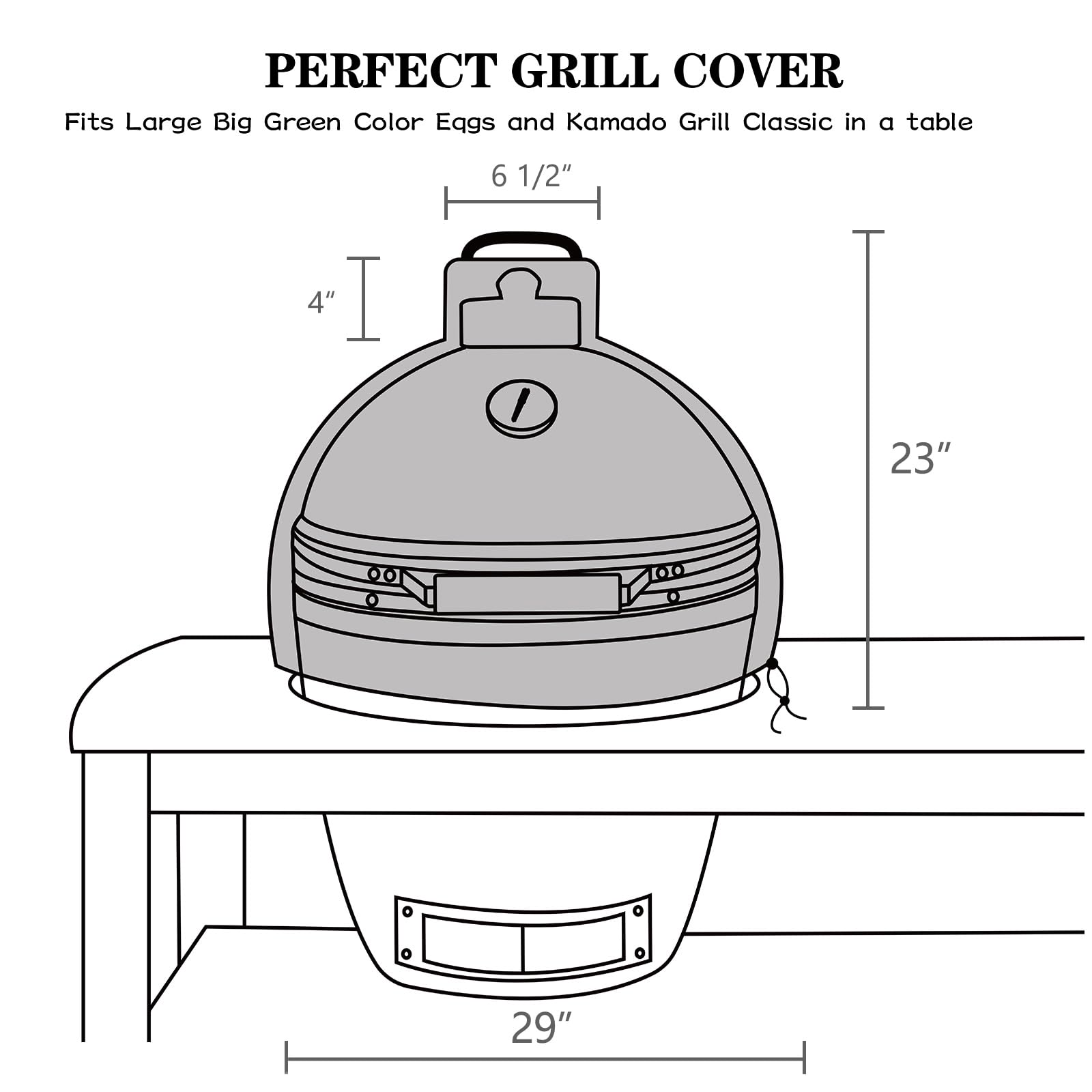 KAMsater 29" Kamado Dome Grill Cover Large Big Green Egg Kamado Joe Classic in Built-in Island,L BGE Accessories Waterproof Outdoor Grill Cover