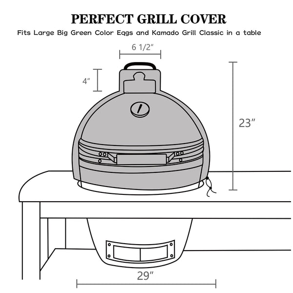 KAMsater 29" Kamado Dome Grill Cover Large Big Green Egg Kamado Joe Classic in Built-in Island,L BGE Accessories Waterproof Outdoor Grill Cover