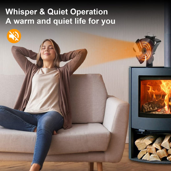 Tomersun 4 Blades Stove Fan Heat Powered Wood/Log Burner Fan Eco Friendly Heat Circulation for Wood/Log Burner/Fireplace