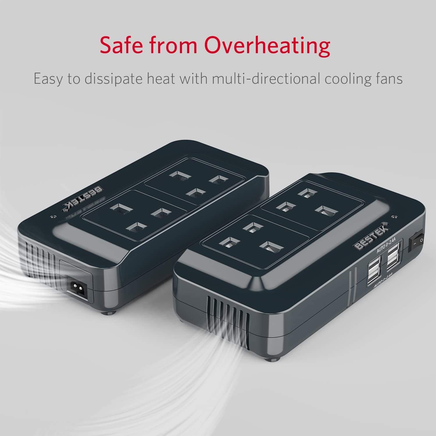 BESTEK 200W Power Inverter DC 12V to AC 230V 240V Dual Socket Car Voltage Converter Transformer with 4 USB Car Charger