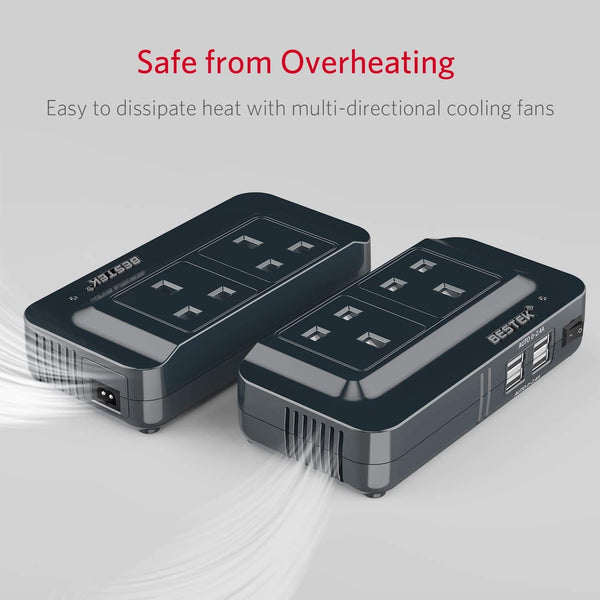 BESTEK 200W Power Inverter DC 12V to AC 230V 240V Dual Socket Car Voltage Converter Transformer with 4 USB Car Charger