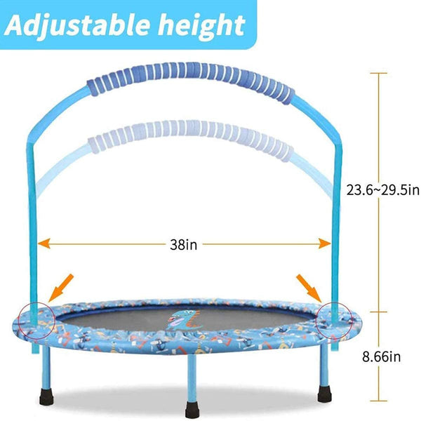 38'' Kids Trampoline Mini Foldable Fitness Trampoline with Adjustable Handrail and Safety Padded Cover Exercise Foldable Bungee Rebounder Indoor