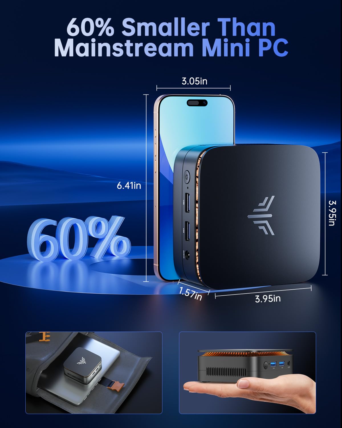 NiPoGi Essenx E1 Mini PC Ιntel Alder Lake-Ν95 (Up to 3.4GHz), Mini PC Windows 11 Pro 16GB RAM 512 GB M.2SSD, Mini Computer 4K@60Hz Dual Display/WiFi/BT, Mini Desktop PC for Business, Office