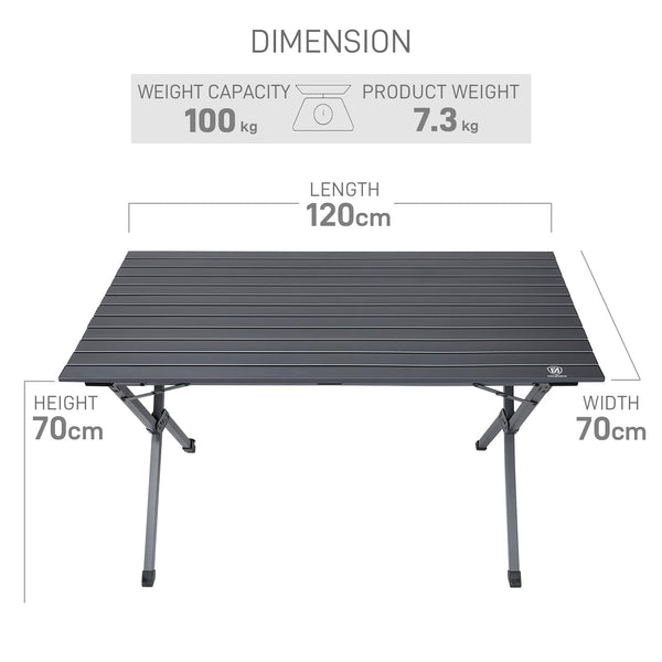 EVER ADVANCED 120X70CM Folding Camping Table with Slatted Top, Aluminium Roll Up Table Height Adjustable, Fold Up Table for 4-6 People, Folding Table