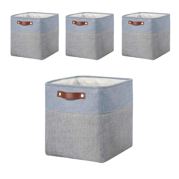 Mangata Kallax Storage Boxes, Set of 4 Fabric Storage Cubes with Handles(33x38x33cm, Grey Blue)