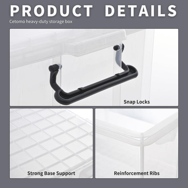 Cetomo 50L*3 Storage Boxes, Stackable Storage Box with Lids, Heavy-Duty Lidded Container with Reinforced Corners, Vertical Sides and Clip Closure,