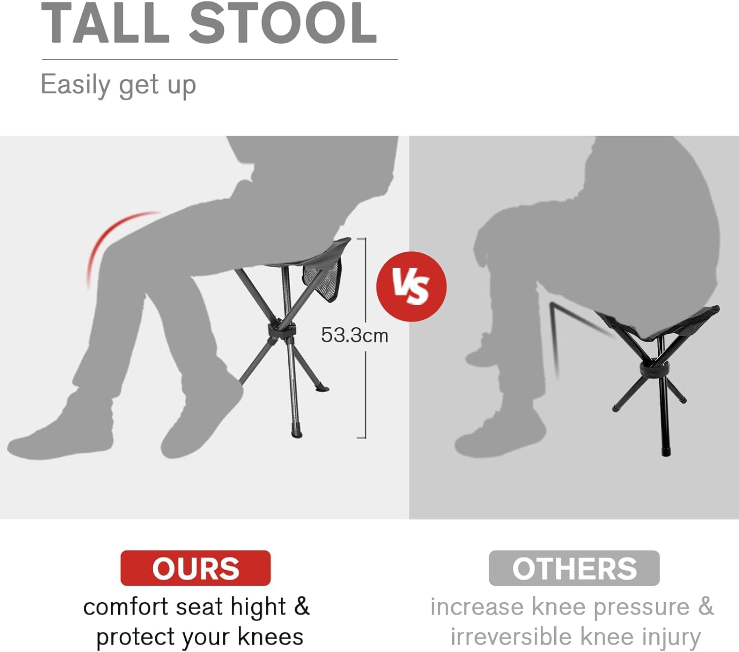 EVER ADVANCED Folding Stool Tripod Tall 53 cm Lightweight Camping Stool Compact Portable Fishing Tripod Camping Chair Collapsible for Outdoor Travel Walking Garden Backpack Hold Up 102 KG