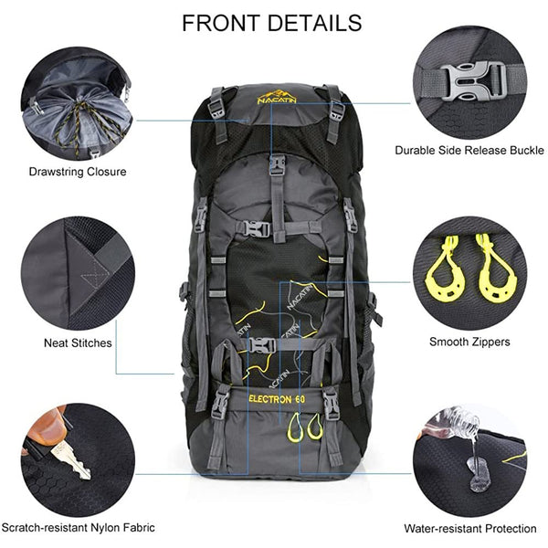 NACATIN Hiking Backpack, 60L Large Rucksack for Men Women, Tear and Water-resistant Ideal for Camping Trekking Travel Outdoor