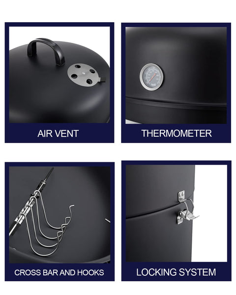 SUNLIFER Charcoal BBQ Grill, Heavy Duty 3-in-1 Barbecue Smoker Grill for Garden Camping Outdoor Cooking and Grilling 89x56x43CM