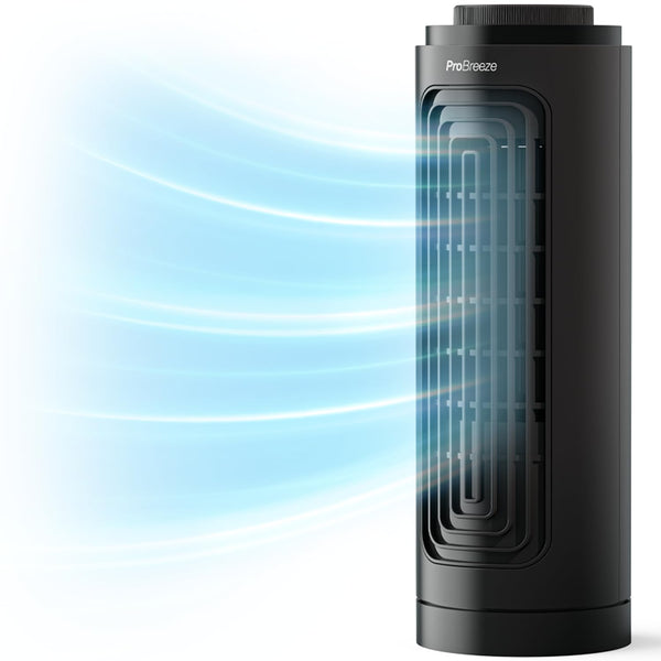 Pro Breeze Bladeless Tower Fan Quiet & Portable with Remote Control, 90° Oscillation, 15h Timer, 4 Modes, 3 Speeds - Powerful Electric 45W Motor Standing Air Circulator for Bedroom & Office