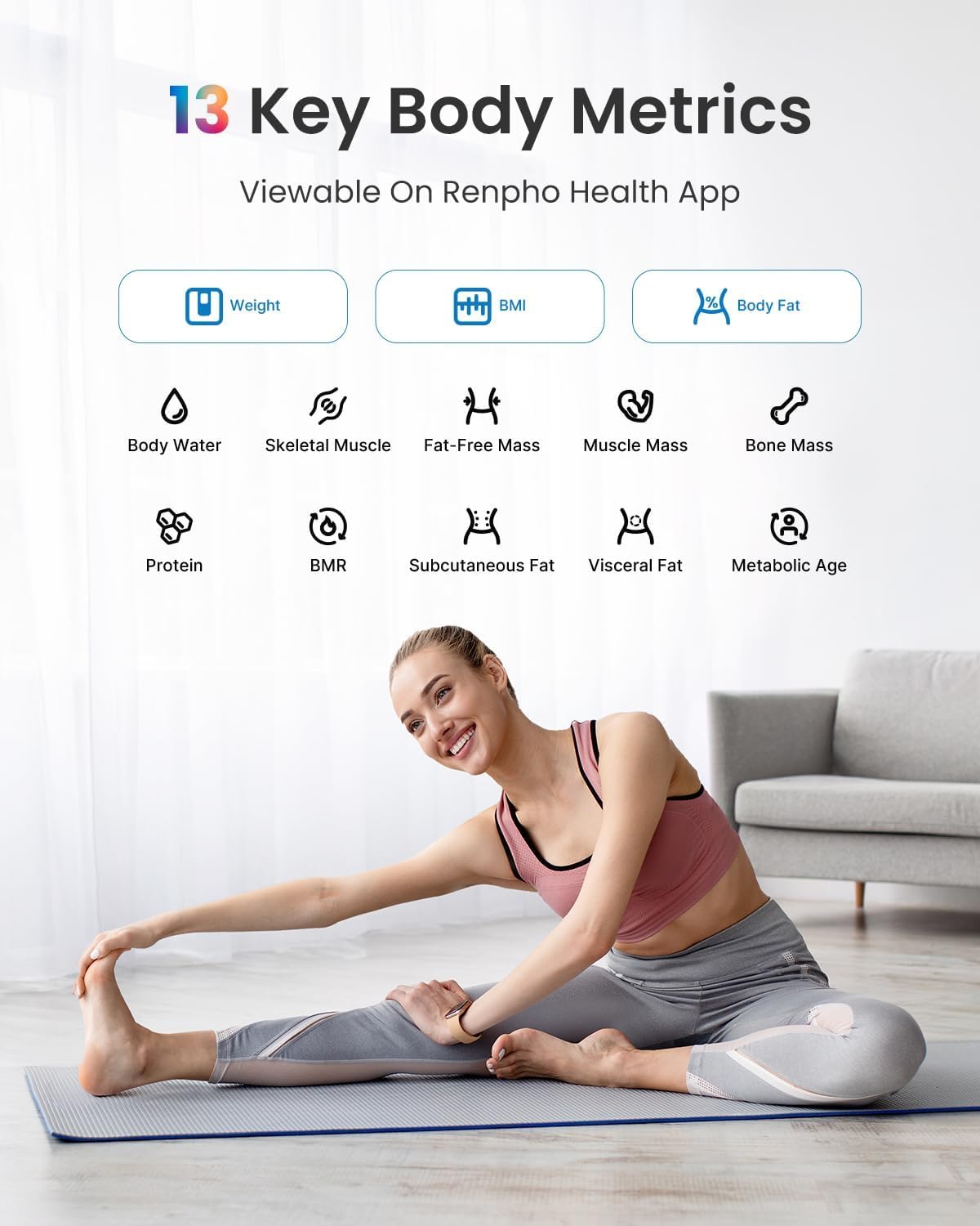 RENPHO Scales for Body Weight, Digital Bathroom Scales with High Precision Sensors, Bluetooth Weighing Scales Body Composition Monitors with App, Elis 1