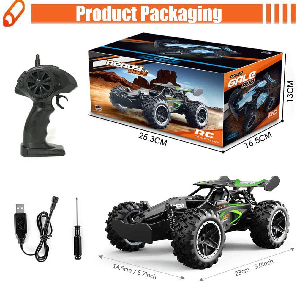 SZJJX Remote Control Cars – 2.4GHz High-Speed RC Car for Kids, 15KM/H+ 2WD Off-Road Car with 2 Rechargeable Batteries, Electric Remote Control Truck Toy for Boys & Girls Gifts (Green)