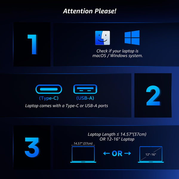 14" Triple Laptop Screen Extender, FHD IPS Multi Screen Extender with USB-C/USB-A, One Cable Connection Laptop Monitor Extender Compatible with Mac Windows Fits 11.6-15.6 Inch Laptops