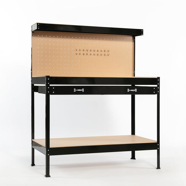 SwitZer New Red Steel Garage Tool Box Toolbox Work Bench Workbench Storage With Drawers Pegboard and 20 Pegs Shelf DIY Workshop Station