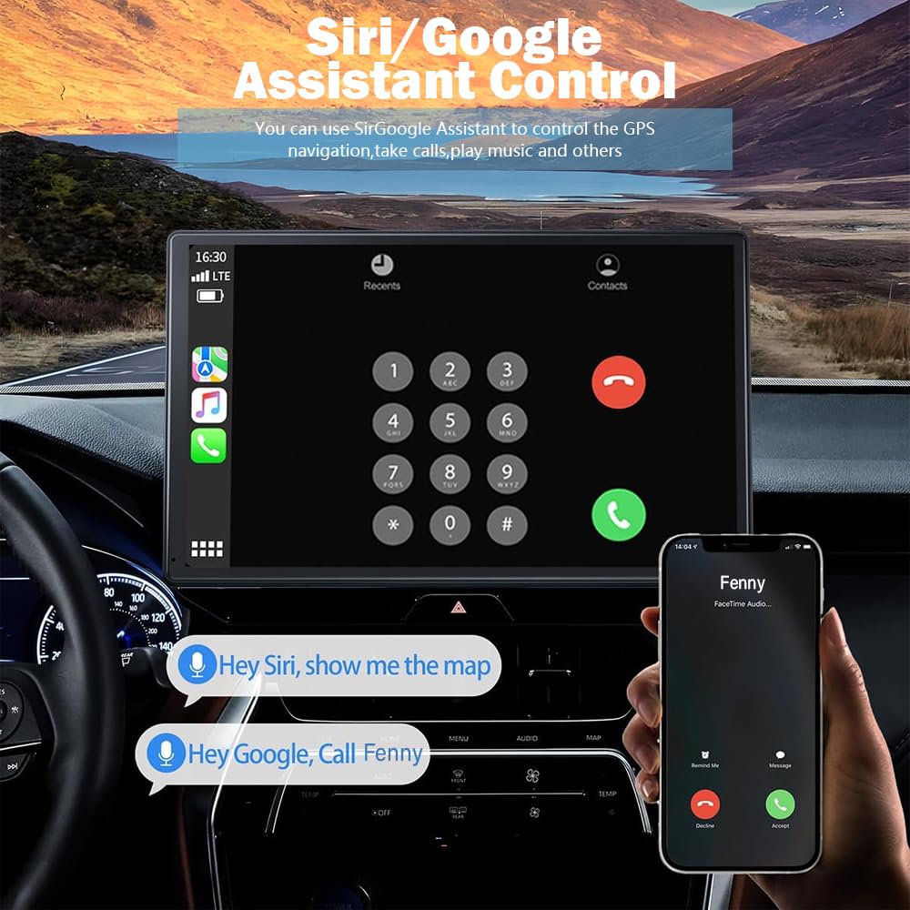 10.26" Wireless Carplay Screen 360 Rotation 4K Dash Cam Carplay & Android Auto Car Stereo Car Audio Receivers with 1080p Backup Camera GPS Navigation/Mirror Link/Voice Control/Siri