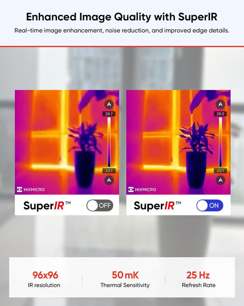 HIKMICRO MiniE Thermal Camera Android/iOS, 192×192 SuperIR Thermal Imaging Camera, 96×96 IR Resolution, No Battery, for Phone/Tablet,USB-C/Lightning Port,Support iPhone 15/16