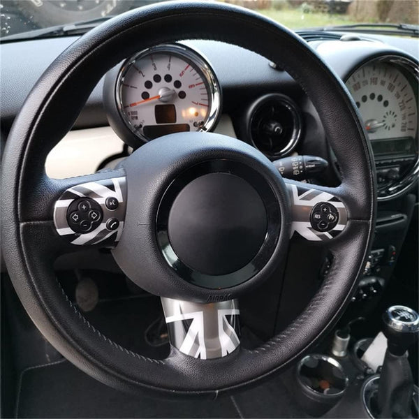 ABS Plastic Steering Wheel Decoration Trim Shell Sticker for Mini Cooper R55 Clubman R56 HatchBack R57 Convertible R58 Coupe R59 Roadster R60 Countryman R61 Paceman 2006~2016 B (Union Jack Gray)