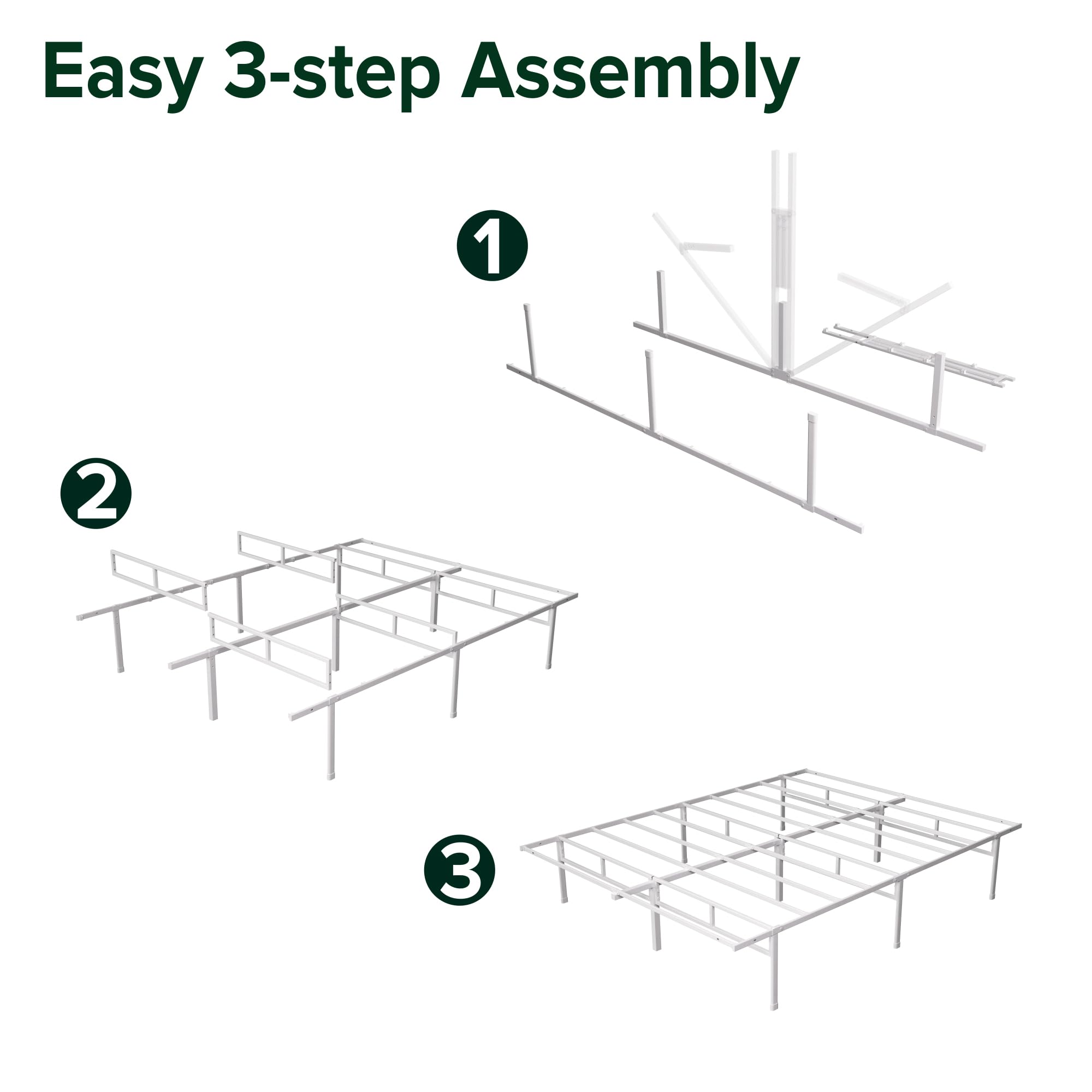 ZINUS Justin Double Bed frame - Bed 135x190 cm - 36cm Height - Metal bed frame with Underbed storage and steel slat support - Black