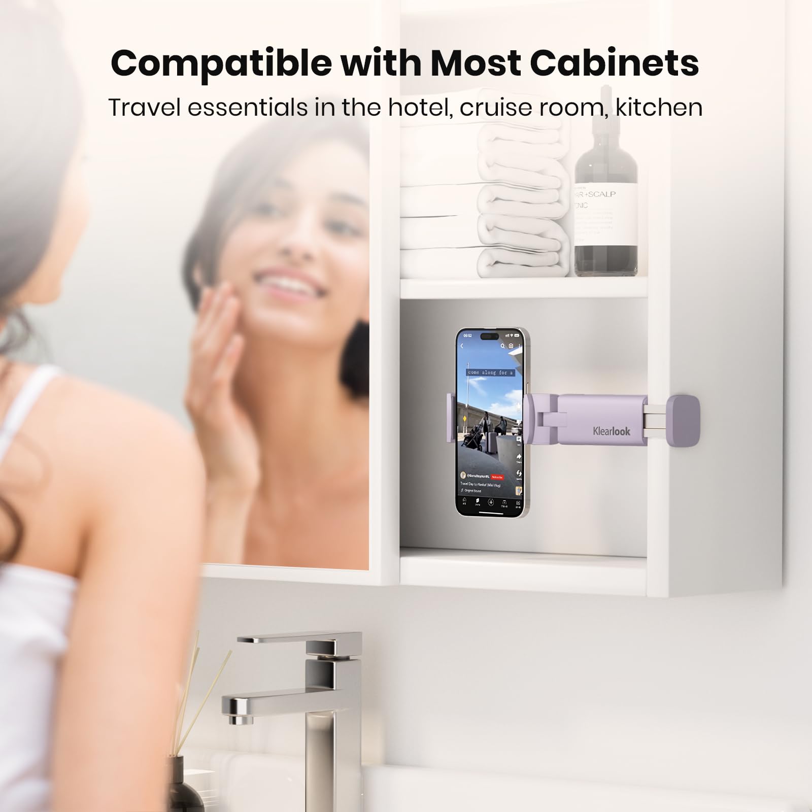 Airplane Phone Holder - Klearlook 4 in 1 Adjustable Phone Stand for Travel,360 Rotation Handsfree Viewing Flight Phone Holder,Foldable Travel Essential,Accessory for Flying/Traveling/Home/Office-Black