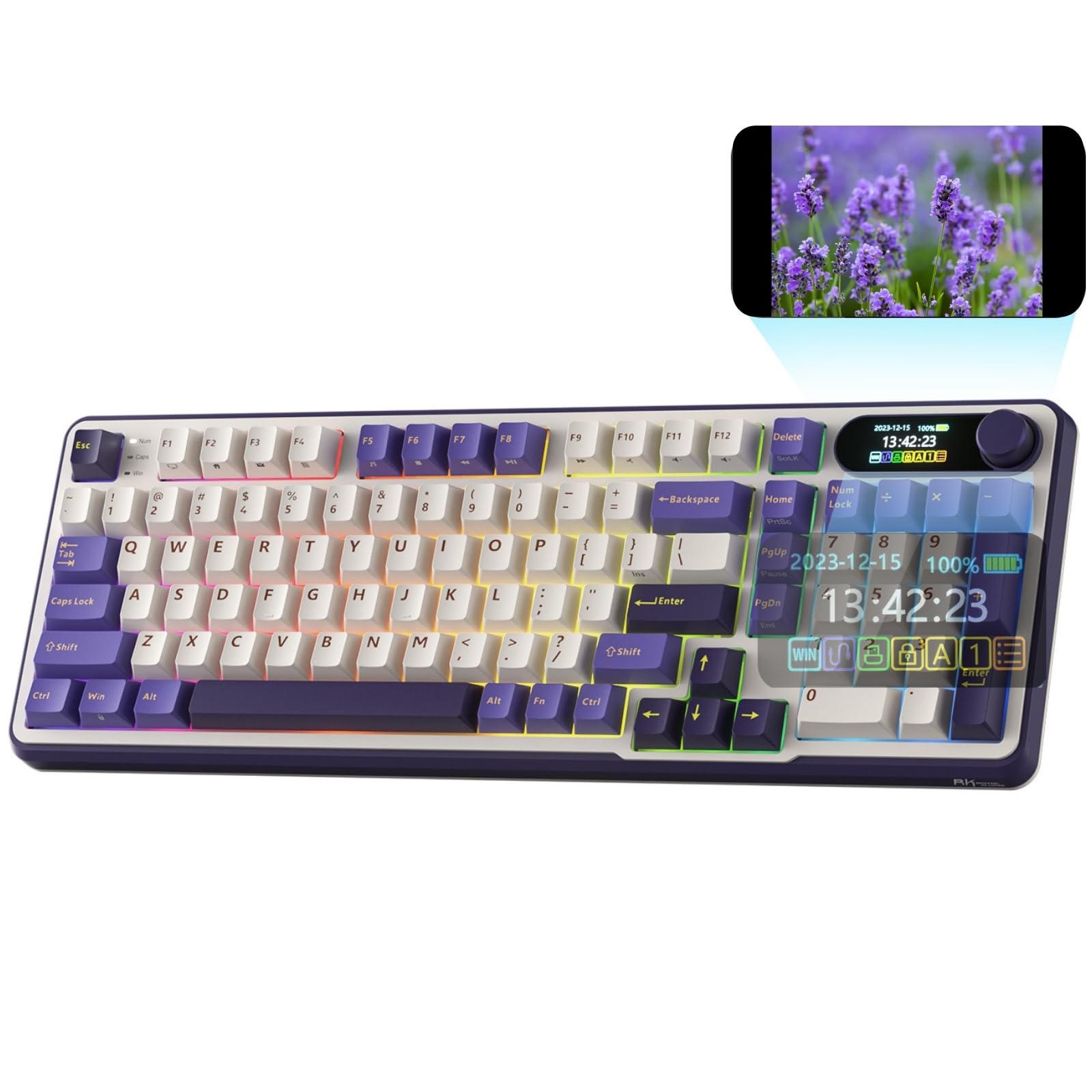 RK ROYAL KLUDGE S98 Mechanical Keyboard w/Smart Display & Knob, Top Mount 96% Wireless Mechanical Keyboard BT/2.4G/USB-C, Hot Swappable, Software Support, Massive Battery, 98 Keys
