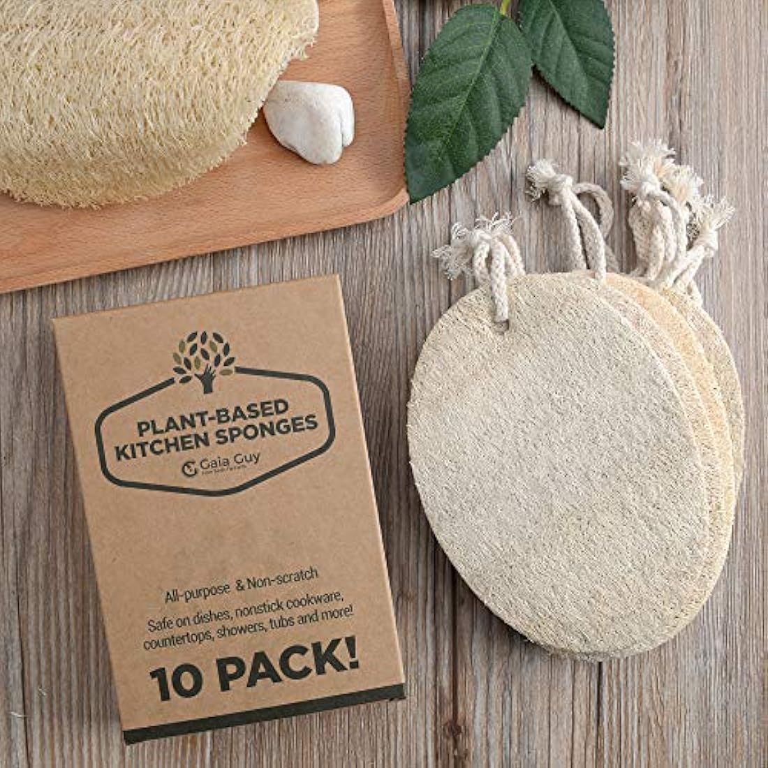 Loofah Dish Sponge - Plastic-Free Sponges - Compostable Loofah Scouring Pads - Biodegradable Body Scrubbers - Exfoliating Loofah Bath Sponge - Zero Waste & Plant-Based