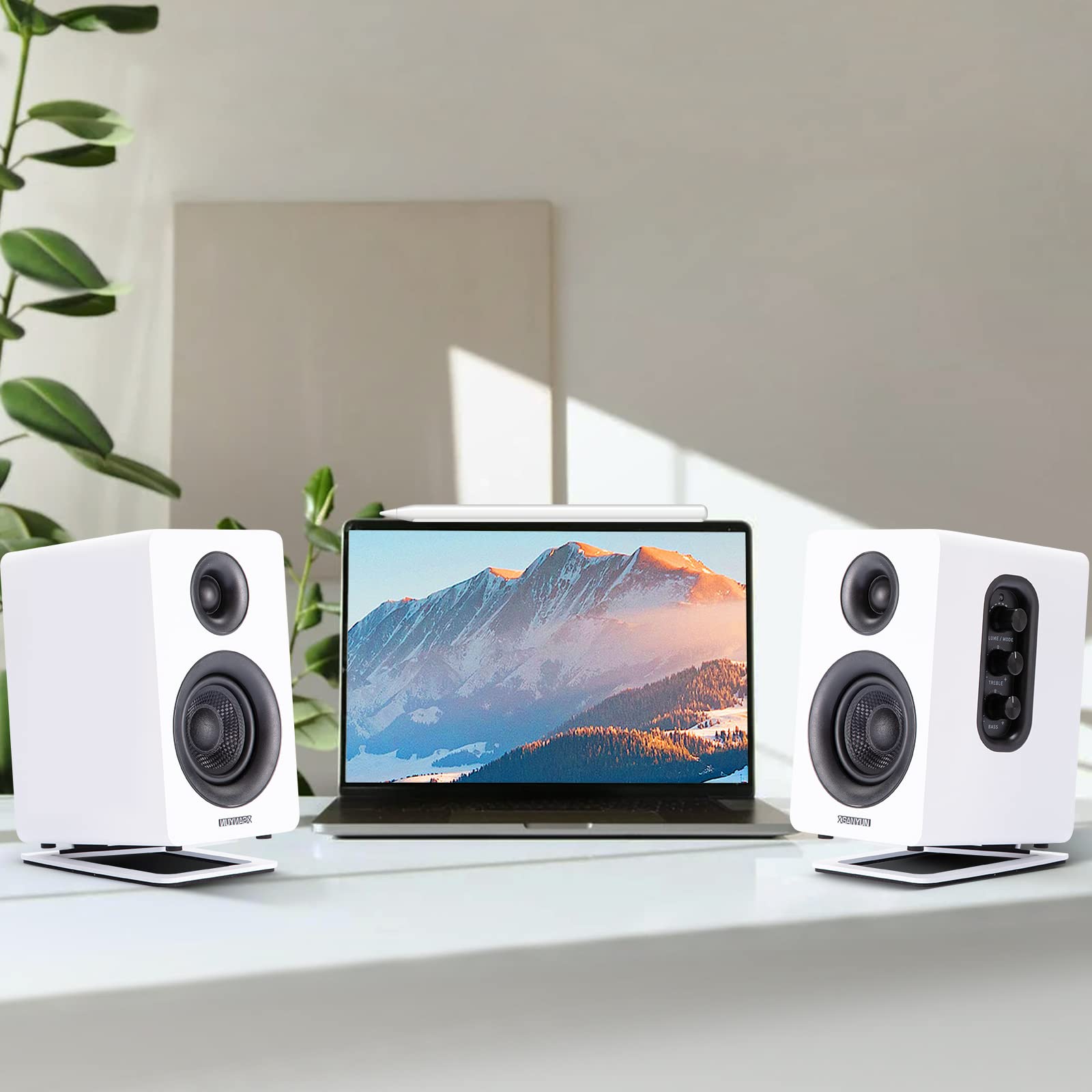 Sanyun SW208 3" Active Bluetooth 5.0 Bookshelf Speakers - 60W Carbon Fiber Speaker Unit - Built-in 24bit DAC - Dynamic 3D Surround Sound - 2.0 Computer PC Monitor Gaming Speakers (Pair, Black)