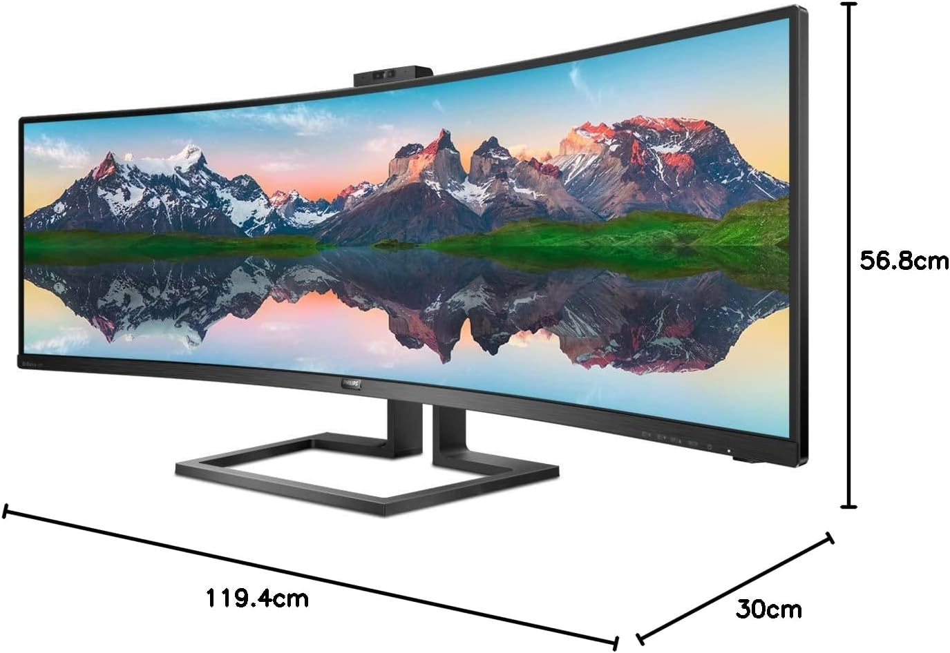 Philips 499P9H- 49 Inch Curved Dual QHD Monitor, 70Hz, 5ms, VA, WebCam, Speakers, USB-C Dock, KVM, Height Adjust (5120 x 1440, 450 cd/m², HDMI/DP 1.4/USB 3.1 / USB-C)