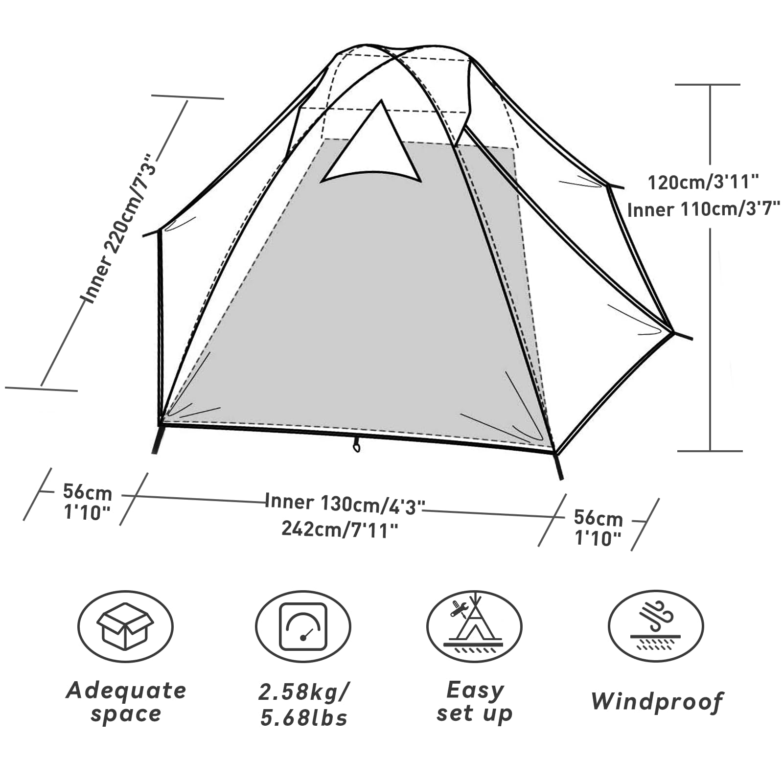 Forceatt Tent, 2-4 Man Tent for Camping, Easy Setup Lightweight Two Doors PU3000mm Waterproof Dome Tent, Windproof Instant Outdoor Tent Suitable for Traveling, Beach, Camping, Hiking, Mountaineering