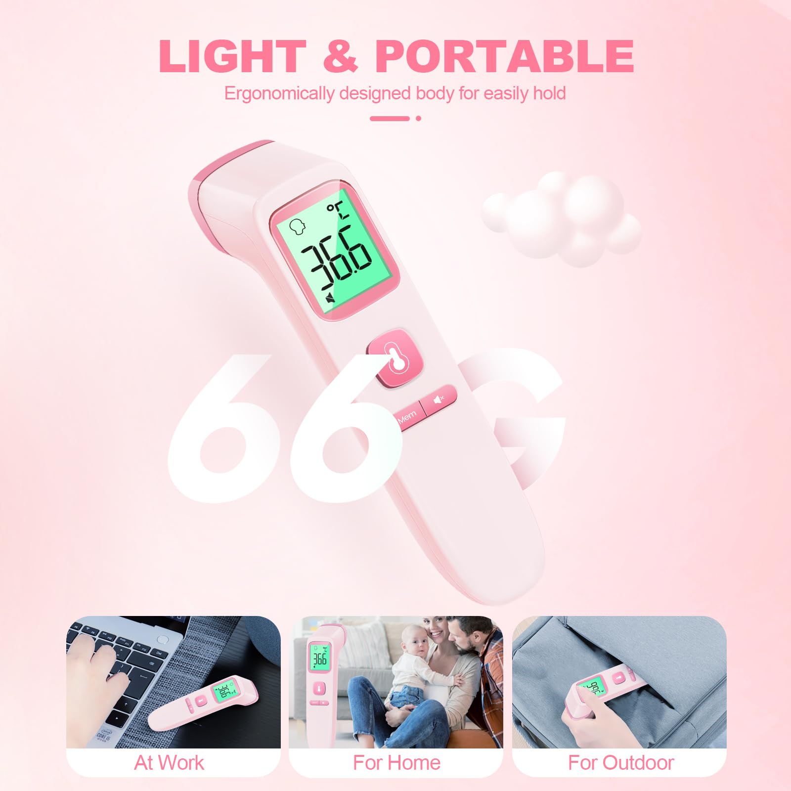 No-Touch Forehead Thermometer for Adults, Infrared Digital Thermometers for Kids, Touchless Baby Thermometer, Accurate Reading with LCD Display, Mute Mode, Memory Recall, Fever Alarm