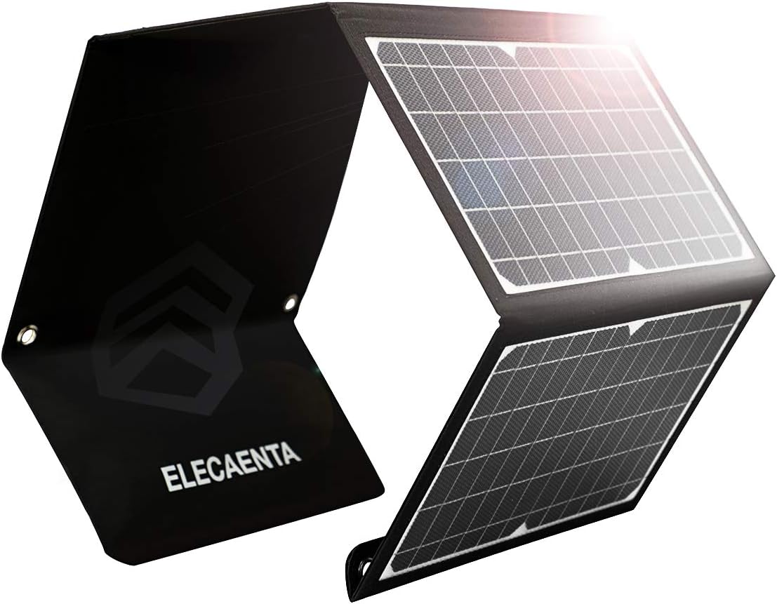 ELECAENTA 60W Foldable Solar Panel ETFE Solar Charger USB-C PD45W QC3.0 DC 18V for Portable Solar Generator Power Station Smartphones Outdoor Power Backup Waterproof Dustproof, 1.6KG