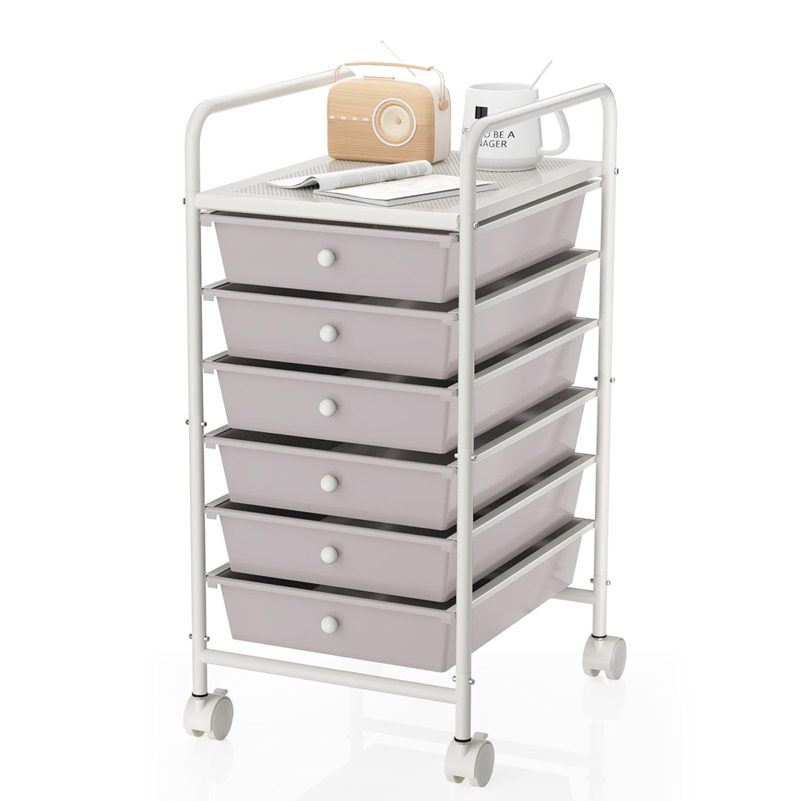 Johgee 6 Drawers Plastic Storage Cart, Multipurpose Mobile Organizer Shelving Unit with Lockable Wheels, Utility Rolling Cart Storage Trolley for Home