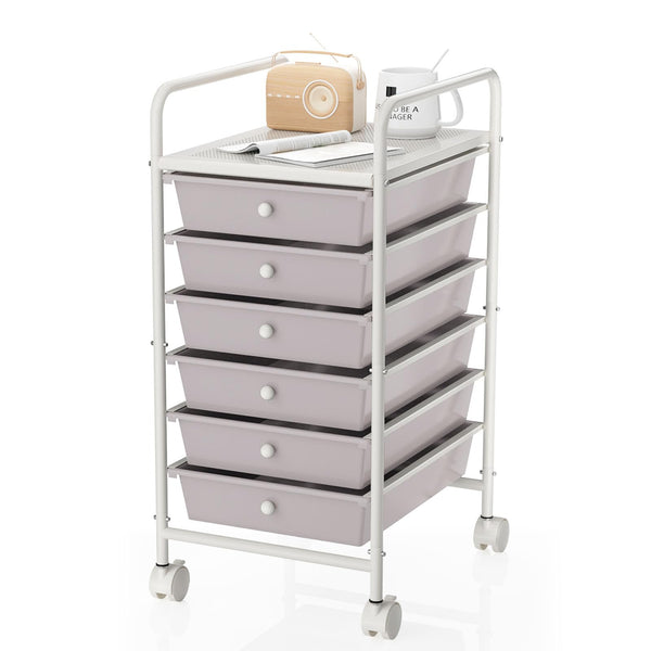 Johgee 6 Drawers Plastic Storage Cart, Multipurpose Mobile Organizer Shelving Unit with Lockable Wheels, Utility Rolling Cart Storage Trolley for Home