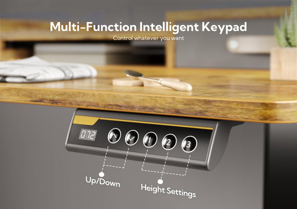 Claiks Electric Standing Desk with Drawers, 120x60cm Height Adjustable Desk with Storage Shelf and Splice Board, Stand Up Desk for Home Office, White Frame/Maple Top