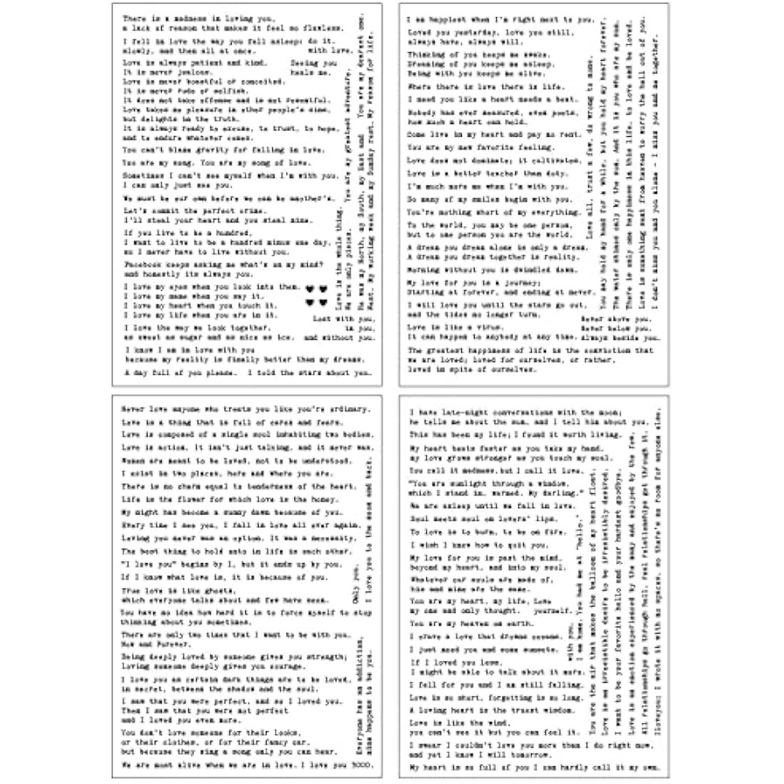 Esland 100+ Love Quotes Inspirational Motivational Scripts Planner Stickers Typewriter Style Sayings Letters Aesthetic Journal Diary Scrapbook Art Crafts Accessories 4 Sheets
