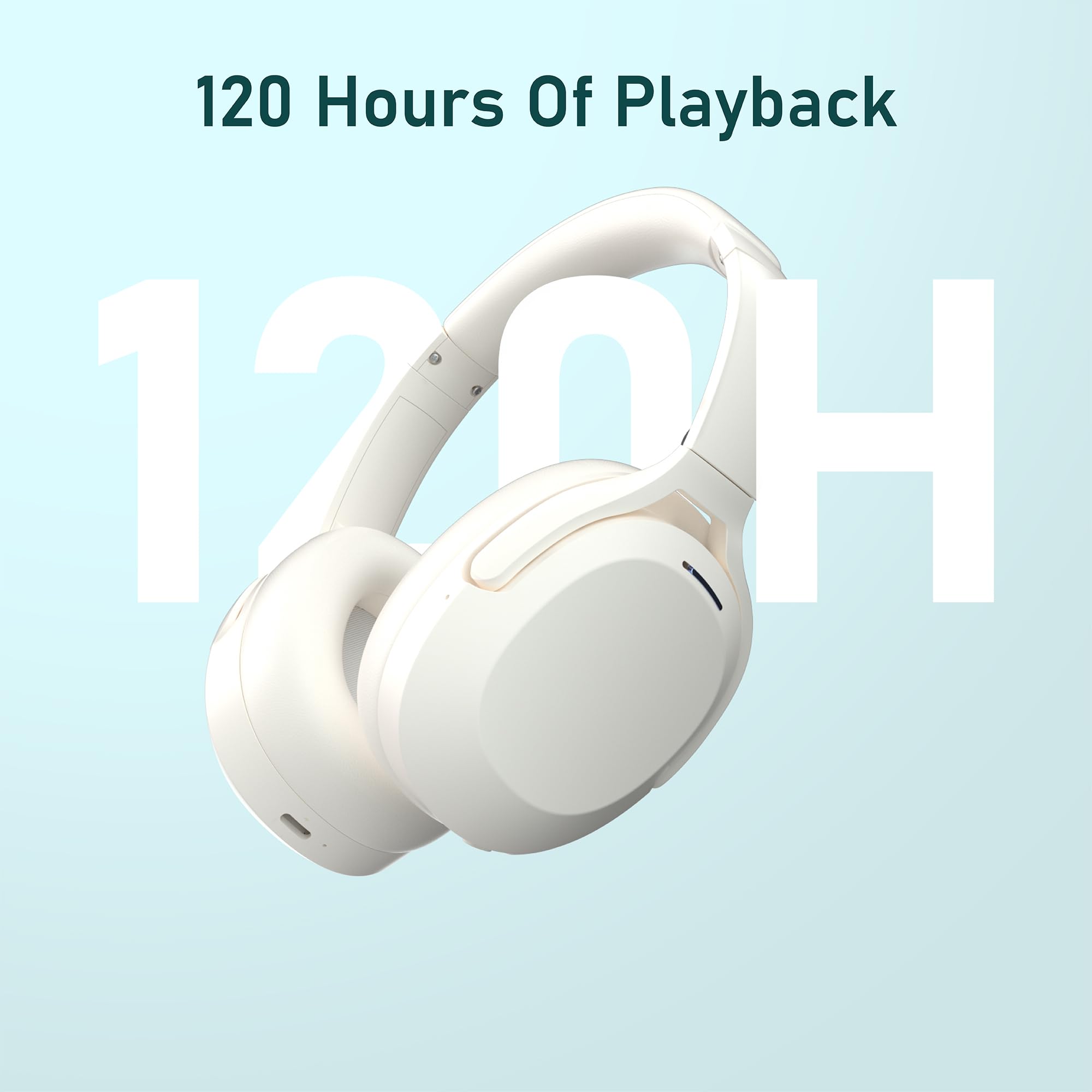 Rebocico Active Noise Cancelling Headphones, Wireless Bluetooth Over-Ear Headphone with Microphone,120H Playtime, Foldable Overhead Headphones with Deep Bass, Fast Charging for Home Travel Office