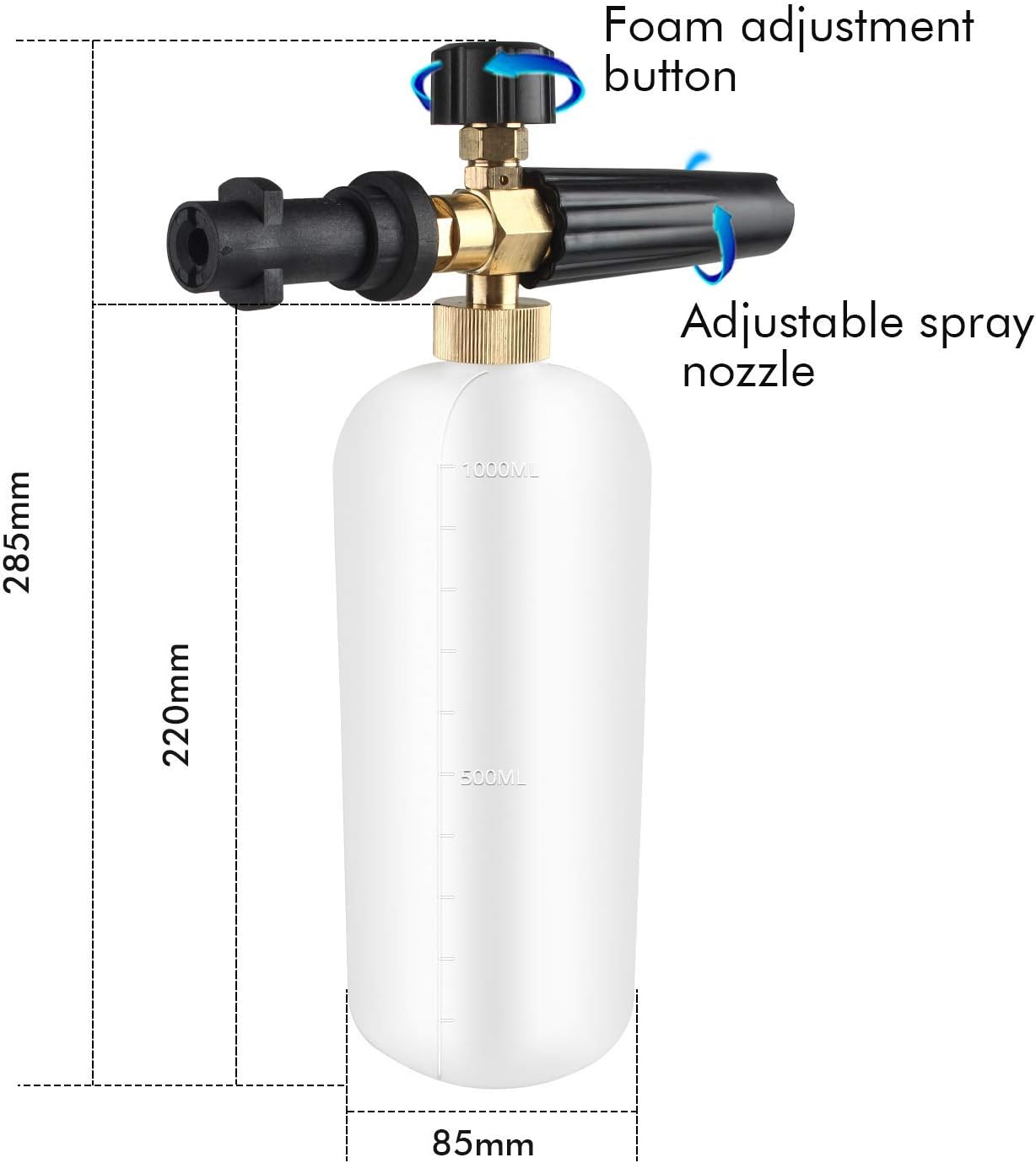 Qooltek Adjustable Foam Cannon 1 Liter Bottle Snow Foam Lance Soap Dispenser Nozzle for Karcher K Series K2 K3 K4 K5 K6 K7 Pressure Washer Accessories[Energy Class A+]
