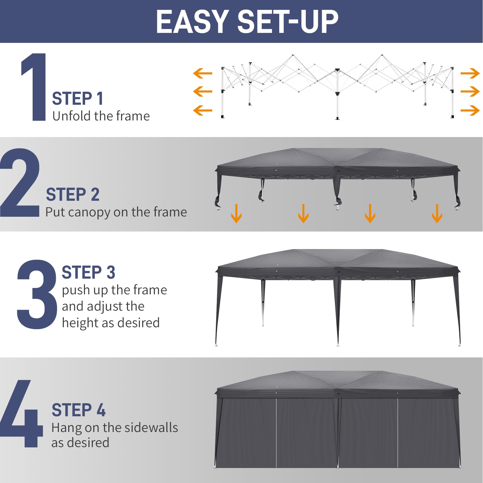 Bonnlo Pop Up Gazebo with Sides 3m x 3m, Easy Setup Instant Outdoor Canopy, Folding Garden Gazebo, Party Tent Grey