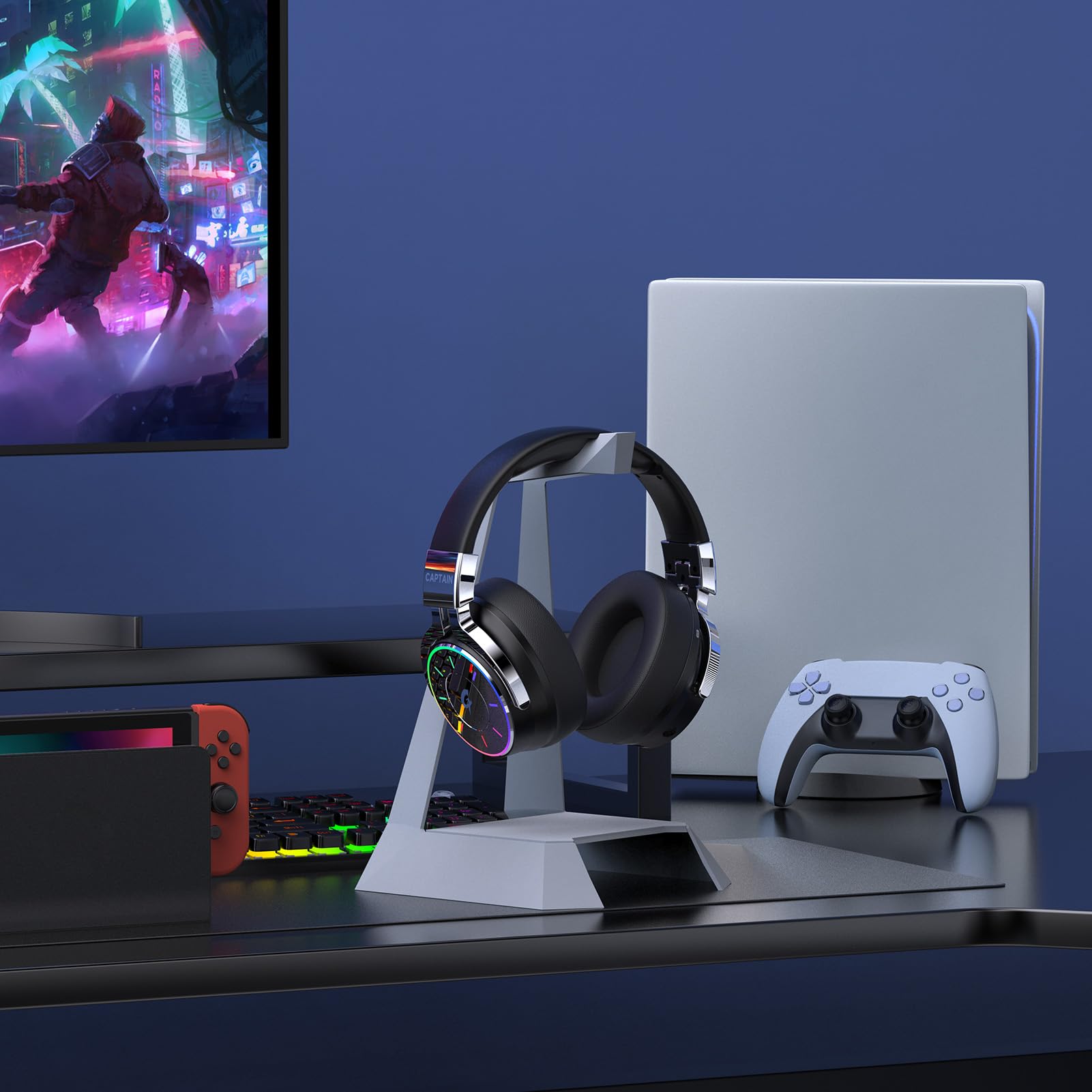 KAPEYDESI 2.4GHz Wireless Gaming Headset for PC/PS5/4/Mac/Switch - RGB Light, 60H Battery, 7.1 Surround Sound, Bluetooth 5.4 Gaming Headphone with Mic, Foldable and Ultra-Light