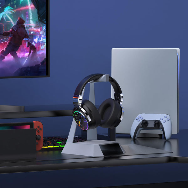 KAPEYDESI 2.4GHz Wireless Gaming Headset for PC/PS5/4/Mac/Switch - RGB Light, 60H Battery, 7.1 Surround Sound, Bluetooth 5.4 Gaming Headphone with Mic, Foldable and Ultra-Light