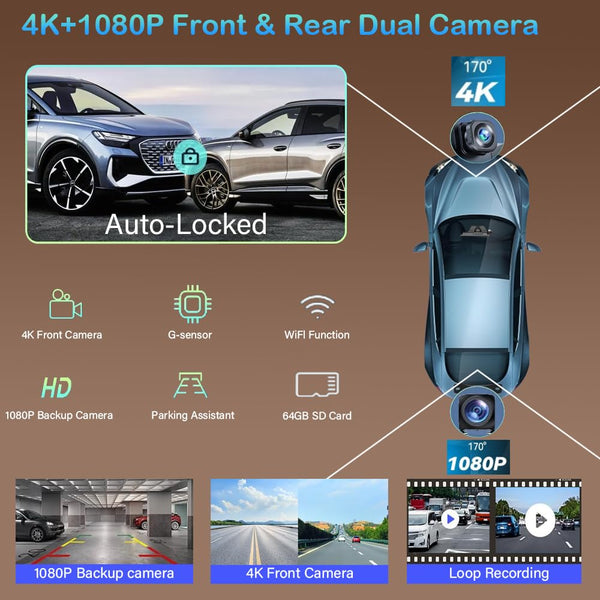 10.26" Wireless Carplay Screen 360 Rotation 4K Dash Cam Carplay & Android Auto Car Stereo Car Audio Receivers with 1080p Backup Camera GPS Navigation/Mirror Link/Voice Control/Siri