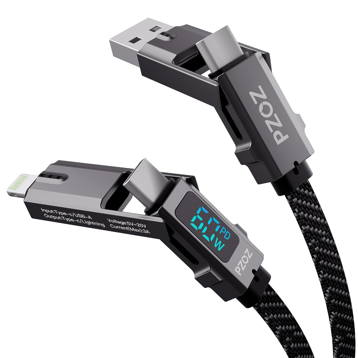 PZOZ Keychain Charger Chubby Cable LED Display 140W USB Cable,Portable USB C to Lightning/Type-c to USB C/USB A to Lightning/USB A to USB C Fast Charging for iPhone 12/13/14/15 iPad MacBook