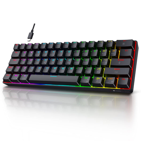 KOORUI Gaming Keyboards, 26 RGB Backlit Mechanical Keyboard Wired 104 Keys Full Size UK Layout with Blue Switch Gamer Keyboards for Windows MacOS Linux