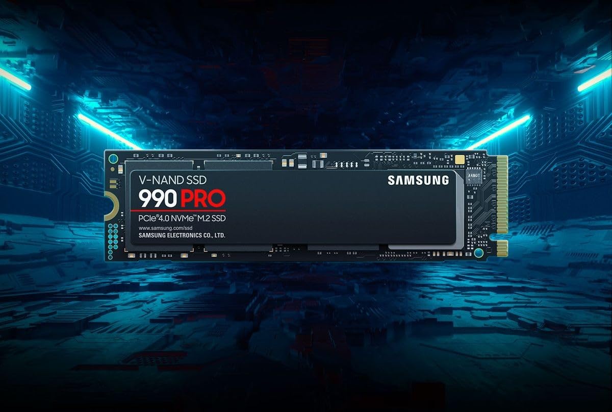 Samsung 990 PRO NVMe M.2 SSD, 2 TB, PCIe 4.0, 7,450 MB/s read, 6,900 MB/s write, Internal SSD, For gaming and video editing, MZ-V9P2T0BW