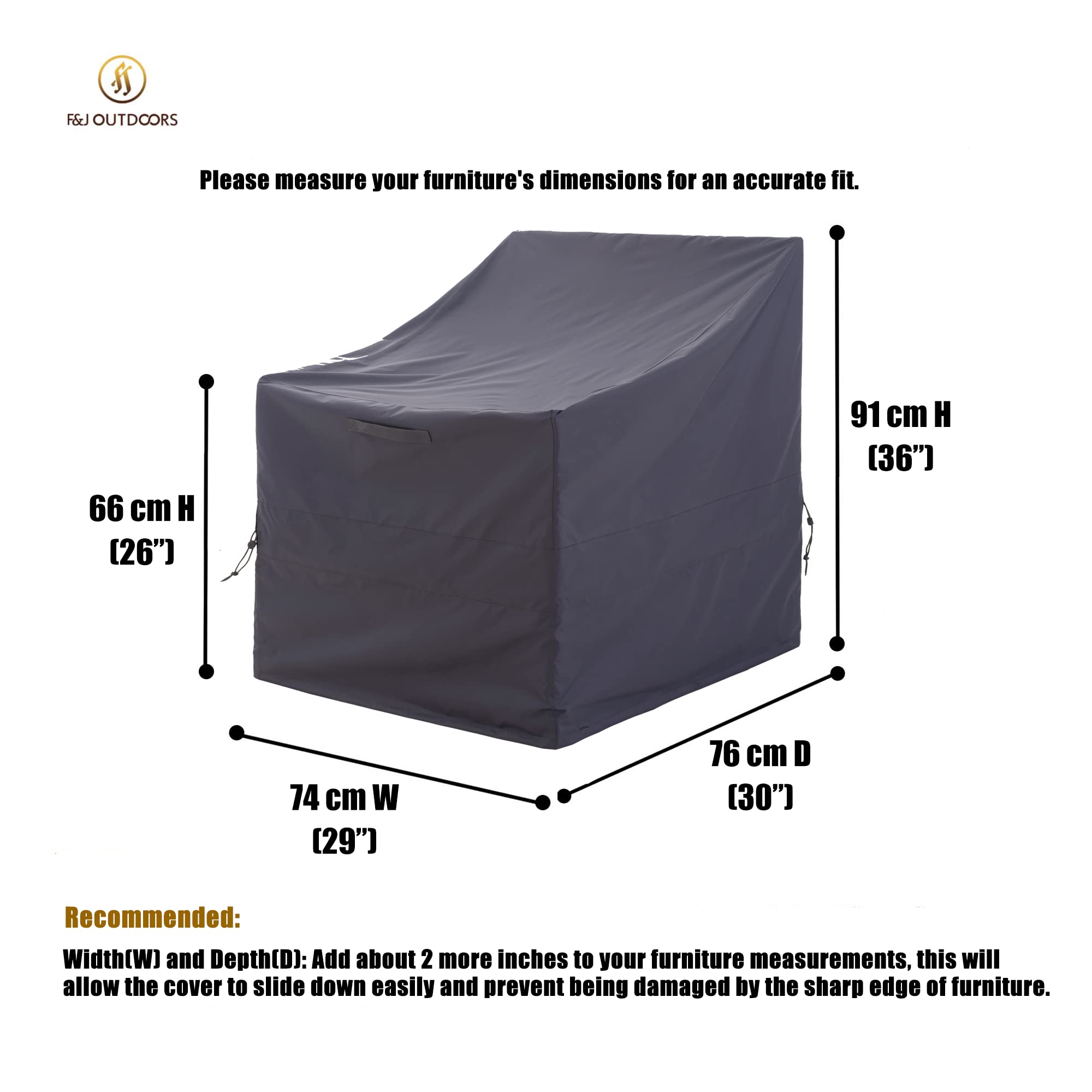 F&J Outdoors Garden Chair Covers, Waterproof Anti-UV High Wind Resistant Design for Outdoor High-back / Adirondack Chairs, Grey