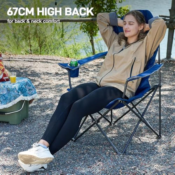 EVER ADVANCED Camping Chairs for Adults Heavy Duty Folding Chair Up to 160kg Oversized with High Back & Cup Holder & Side Pocket Comfy Camp Fold Up Chair
