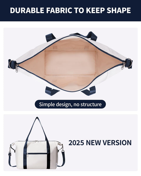 Narwey for Ryanair Cabin Bag 40x20x25 Underseat Ryan Air Bag Foladble Travel Duffel Hospital Carry on Hand Luggage Holdall Weekend Overnight Bag for Women and Men 20L (Beige with Green Straps)