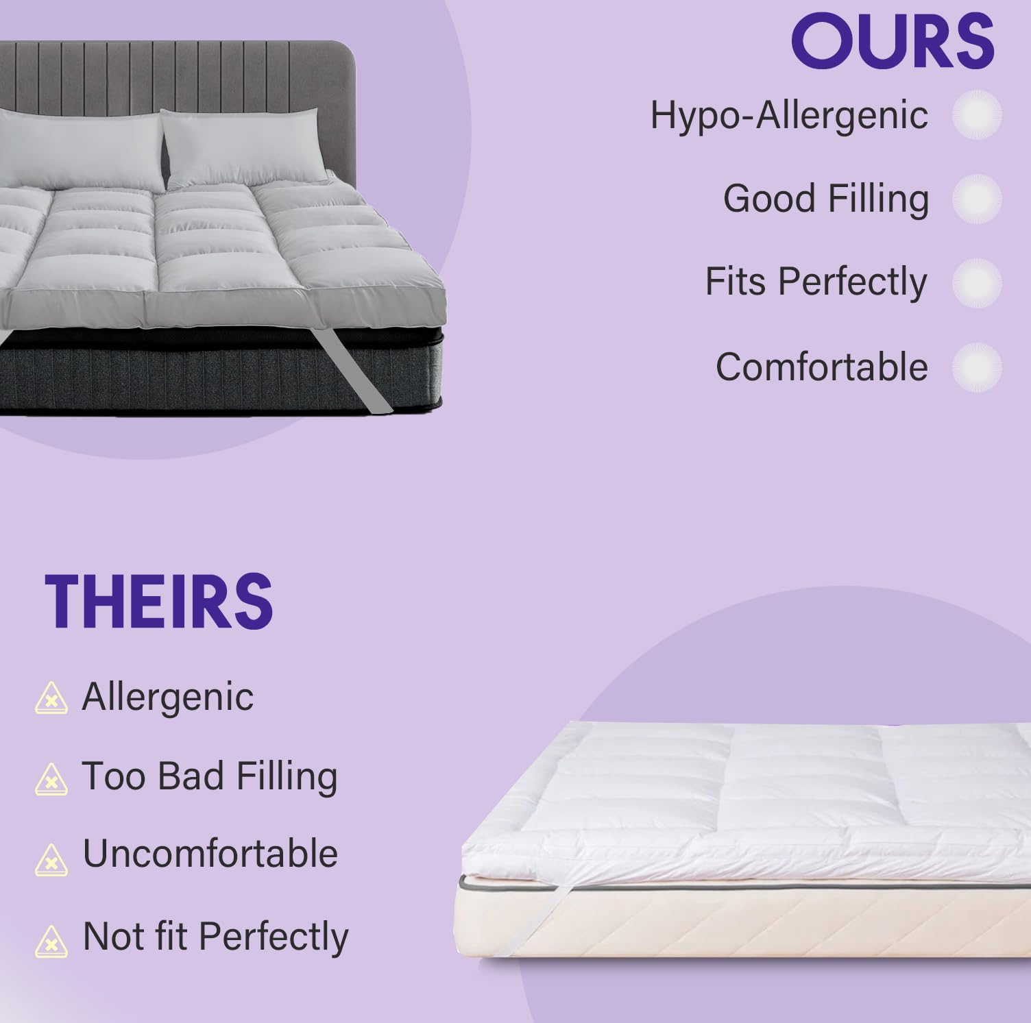 Mattress Topper Double Bed - 10CM Extra Thick Double Mattress Topper - 1000GSM Filling Fiber - Luxurious Comfort, Hypoallergenic, Elastic Straps Deep Pocket Thick