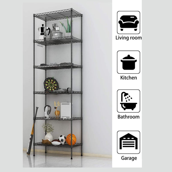 FTEYUET 6-Tier Metal Shelving Unit, Wire Shelving Unit, Kitchen Storage Unit Shelving Units for Storage, Heavy Duty Standing Shelf Units Shelves for
